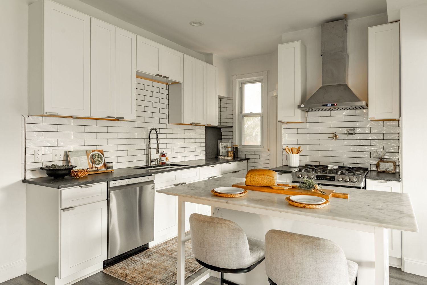 Designer Kitchen with White Cabinets