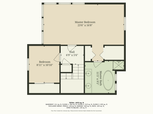 Fourth floor plan showing the master bedroom, bedroom, hall and master bath layout