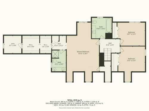Floor plan diagram of the upper level showing bedrooms, baths, and a hallway