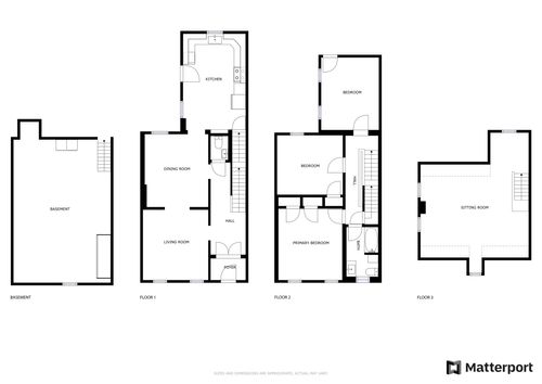 Floor plan diagram showing the basement and all three levels of the home.