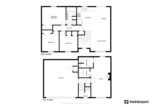 Floor plan diagram showing the first and second floor layouts of a two-story home